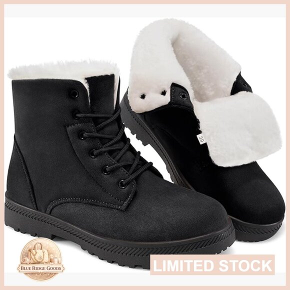 Faux Fur Lined Ankle Booties Winter Snow Boots Lace Up Slip On Comfortable